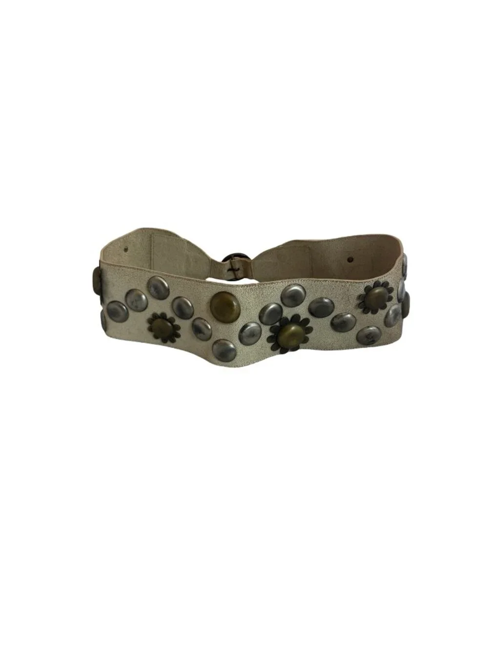 Beige Floral Stud Wide Belt Unique Y2k Retro Vintage 40